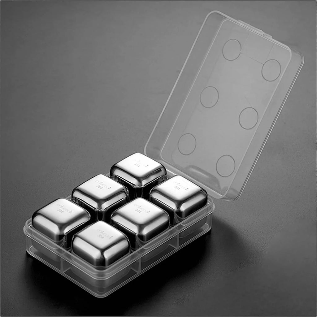 Reusable Whiskey Scotch, Steel Rum 6 Cubes Stones, Chiller Rocks Chilling Metal (Size Moistureless Set of Vodka, Ice Ice Whiskey pcs for with Ice Wine 4/6/8 Box, Cubes : Dilution for Drinks Stainless No