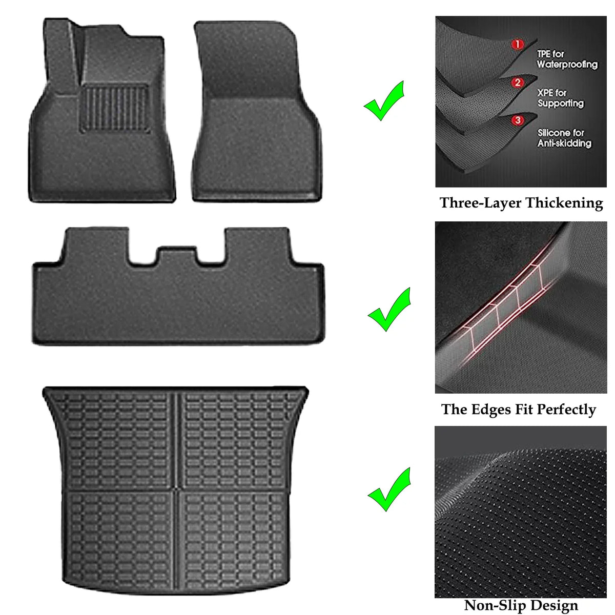 for All Mats Y Heavy Mats, 2023-2021, Floor Y Floor Car Rear Interior Climatic Mats Tesla Accessories Liners Model Fit Model Mat 4PCS 3D Duty Trunk Floor Custom