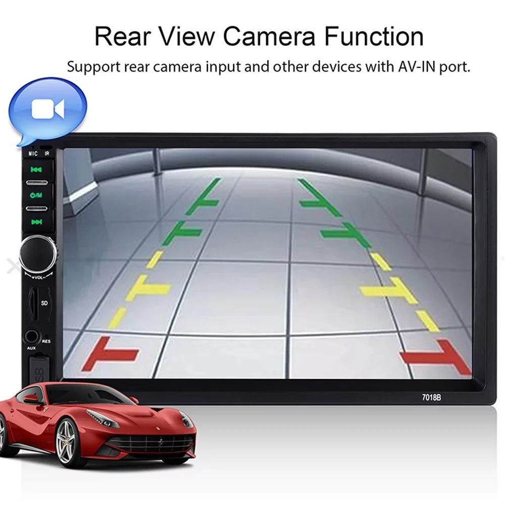 with Backup Link Radio with Audio MP5/4/3 7-inch Function Mirror Polarlander Multimedia Car Double Car Camera Screen Stereo Car Din Bluetooth Touch Player 4LED