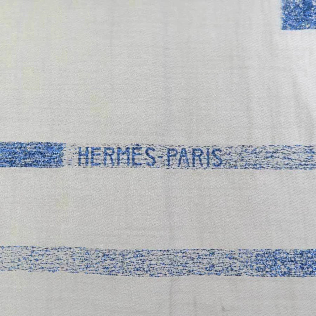 H Cotton/Silk/Polyester Pre-Owned Shawl Logo Greige/Blue (Good) Hermes Unisex Scarf e55881a
