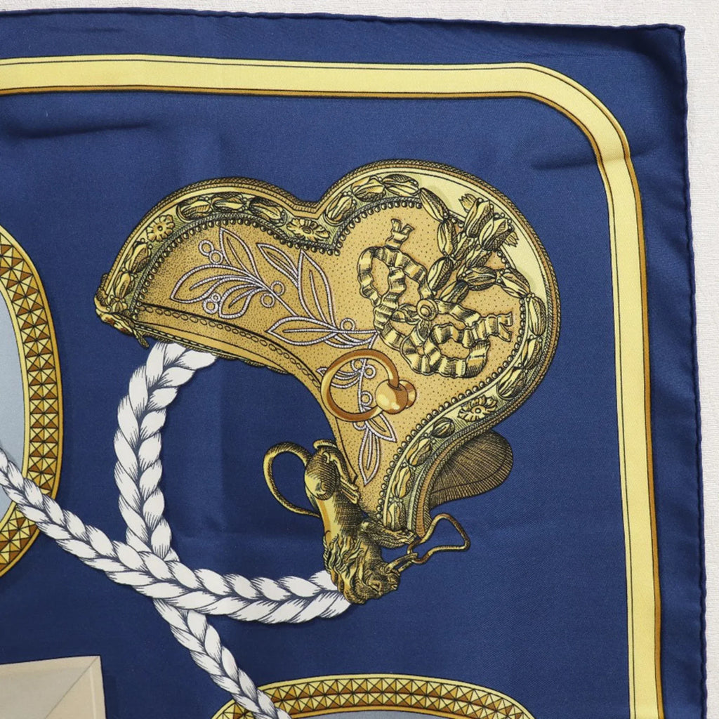 Carre Hermes Scarf (Fair) Pre-Owned 90 Blue Dressed Silk Horse Women's