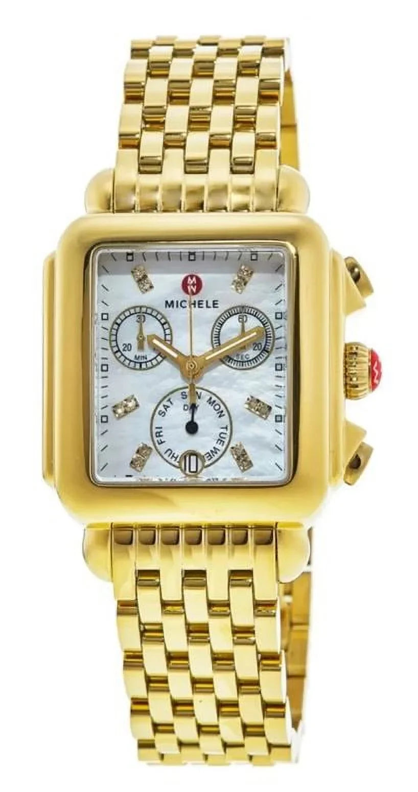 Pearl Women's Tone MWW06A000780 Michele Gold Mother Deco Watch of Dial Diamond Steel Stainless