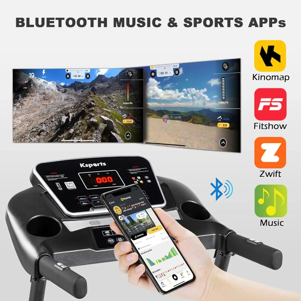 Treadmill Display, Portable With Inch Foldable Apps Equipment, Connectivity, For Home Black Bluetooth Gym And Fitness Tracking 16.5