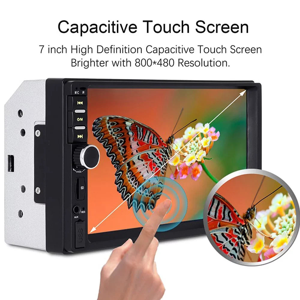 with Backup Link Radio with Audio MP5/4/3 7-inch Function Mirror Polarlander Multimedia Car Double Car Camera Screen Stereo Car Din Bluetooth Touch Player 4LED