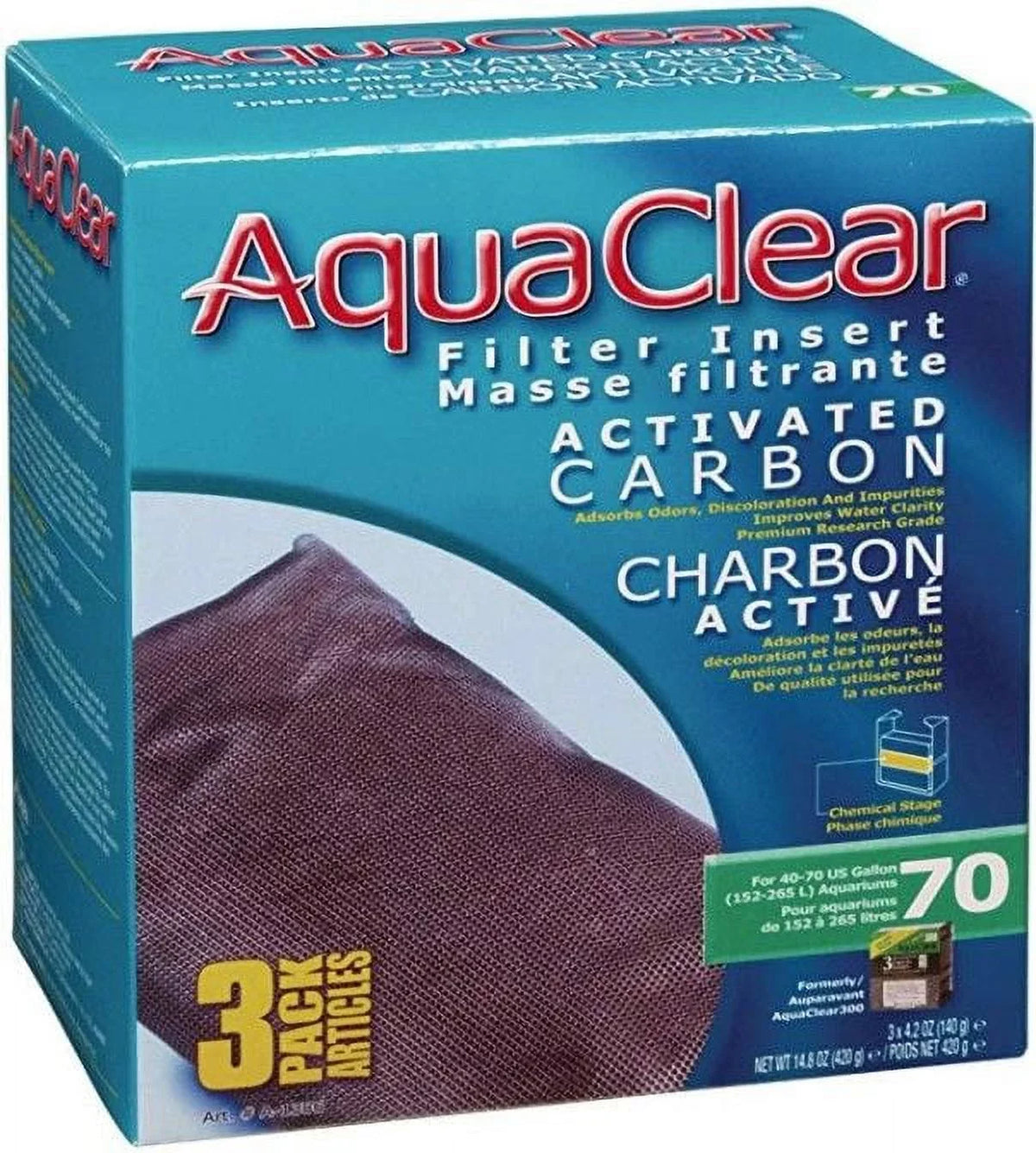 Filter - Carbon Activated Aquaclear 70 Size 3/pk Inserts (2 Packages)
