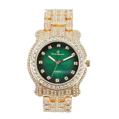 '- Money Round Watch w/Bling-ed Mens Green) Bracelet Out Gold Bling-ed Out Luxury (L0504DXB Silver