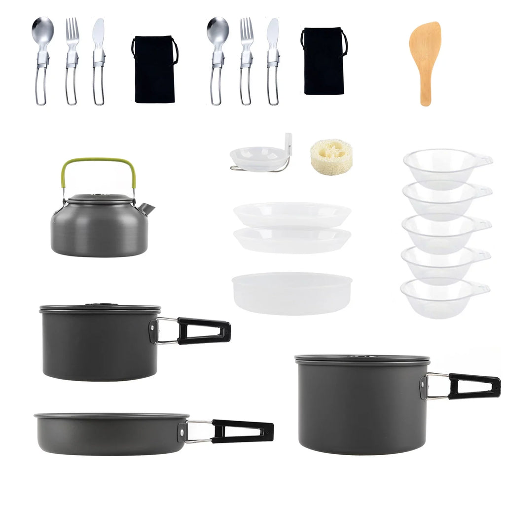 Pot Camping Anself Kit Backpacking Non Mess Kettle Cookware Set with Pan and and for Cooking Stick