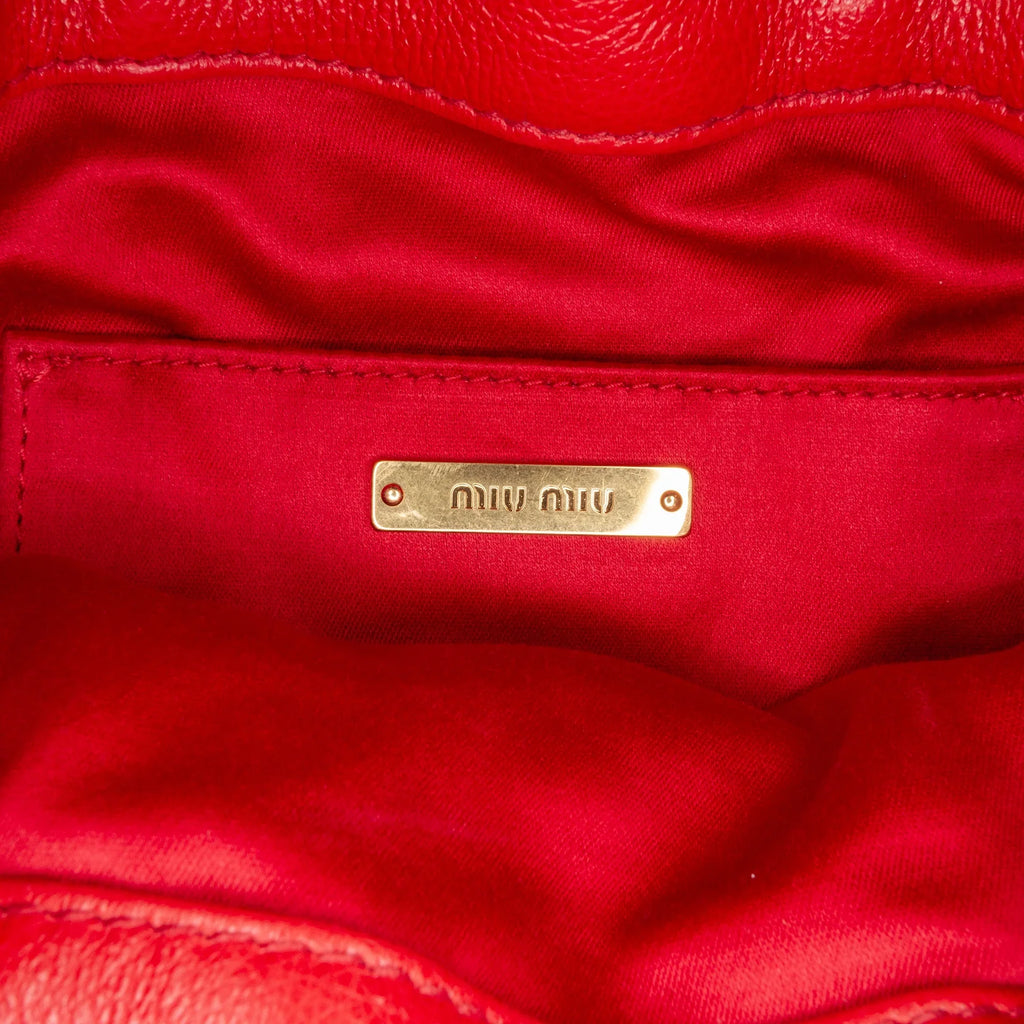 Miu Unisex Bucket Leather Accent Bag Pre-Owned (Good) Red Calf Tassel DrawstringBag Authenticated Miu