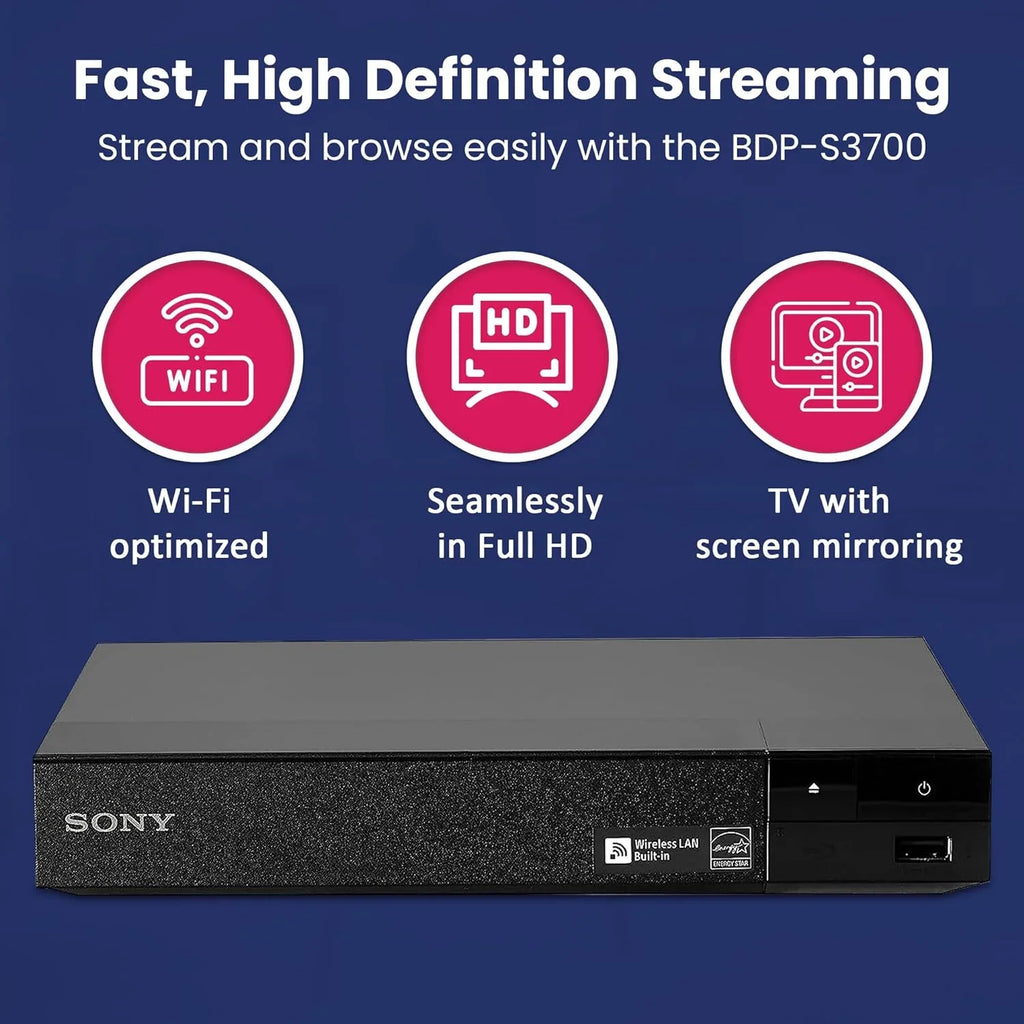 Remote Lens Sony - + Netflix, Wi-Fi Cable with -S3700 Tube W/Ethernet Disc High-Speed You Player Built-in NeeGo NeeGo Blu-Ray + Cleaner Control