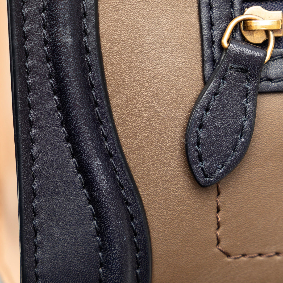 Calf Satchel Authenticated Pre-Owned Luggage Tricolor Tote Leather Brown (Good) Unisex Celine Nano