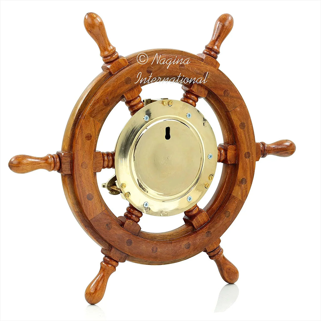 Nautical Premium Inches) Vintage | Hanging Clock Wheel | Wall Gift (42 Wide Brass | International Ship Porthole Numerals Nagina