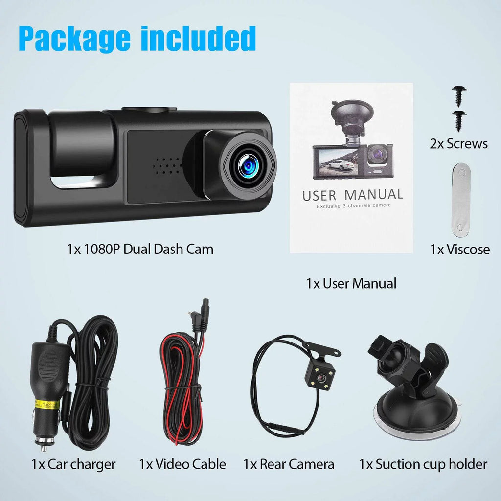 Dual Lens Video Recorder Cam Camera Dash G-sensor Front/Rear/Inside 1080P Car
