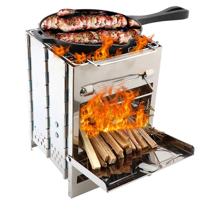 Stove Portable Stainless Backpacking Lightweight For Burning Camping Folding Sturdy Cooking, Steel Picnic With Wood For Grill Camp Stove Wood Outdoor