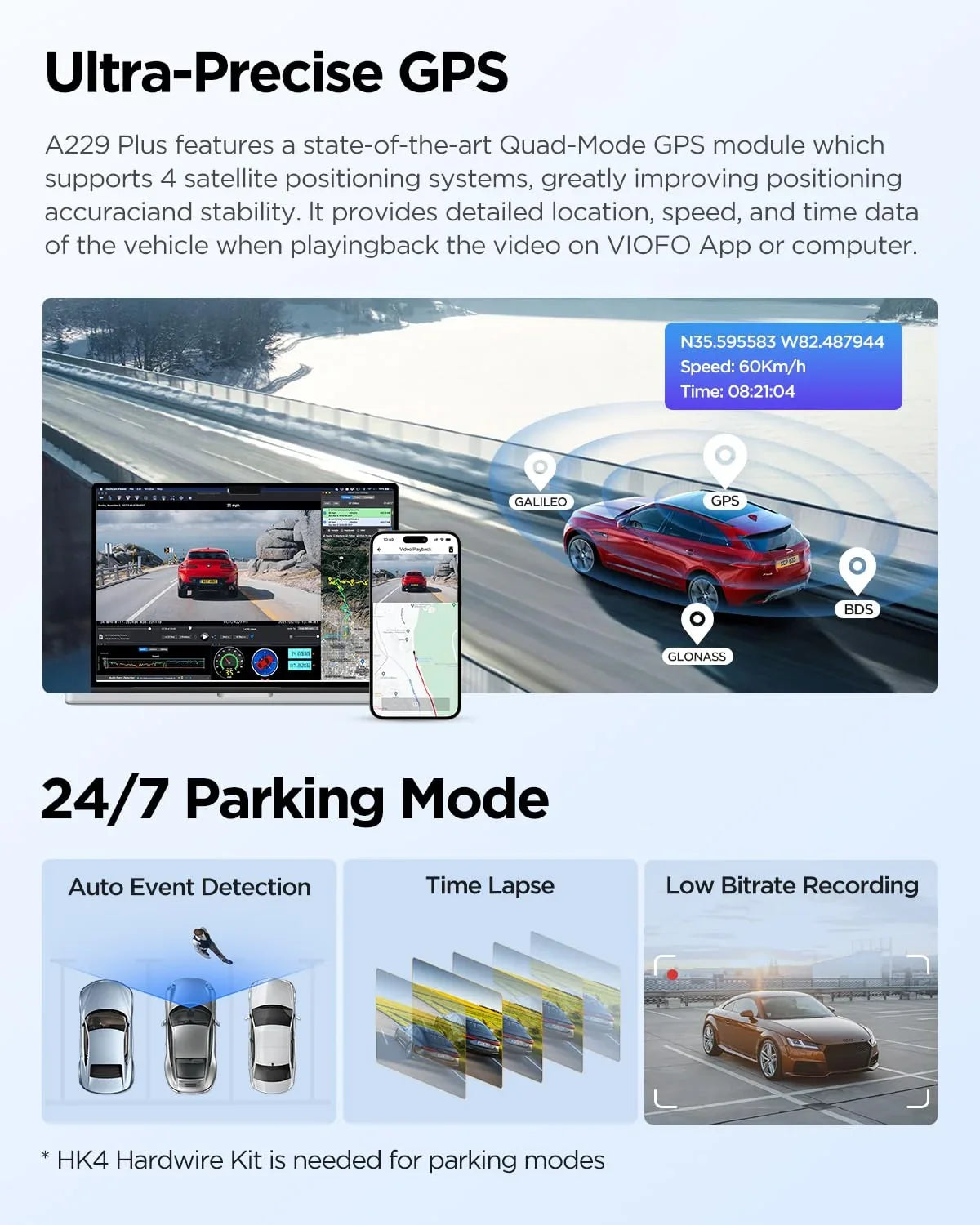 , lb Plus Front 2CH Rear Sensors, with Dashcam 2 A229 Dual 1.87 1440P+1440P Camera