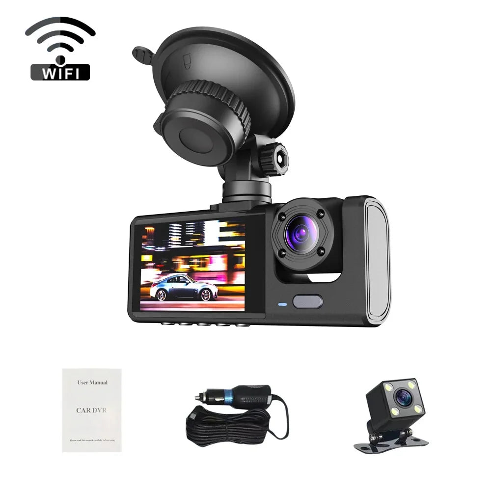 & Dash Recording 2 Rear Inside Recorder Loop Front Dashcam Camera Inch Driving Night-Vision version 1080P Lock Support Screen & One-Key Camera WiFi