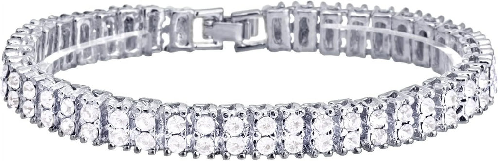 16" and Luxury Double 2 Row Plated 18" Silver Tennis 3 Hip Set Hop pc Bracelet + Chain 8"
