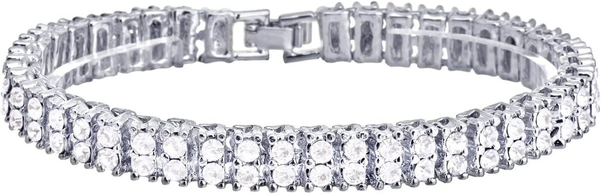 16" and Luxury Double 2 Row Plated 18" Silver Tennis 3 Hip Set Hop pc Bracelet + Chain 8"
