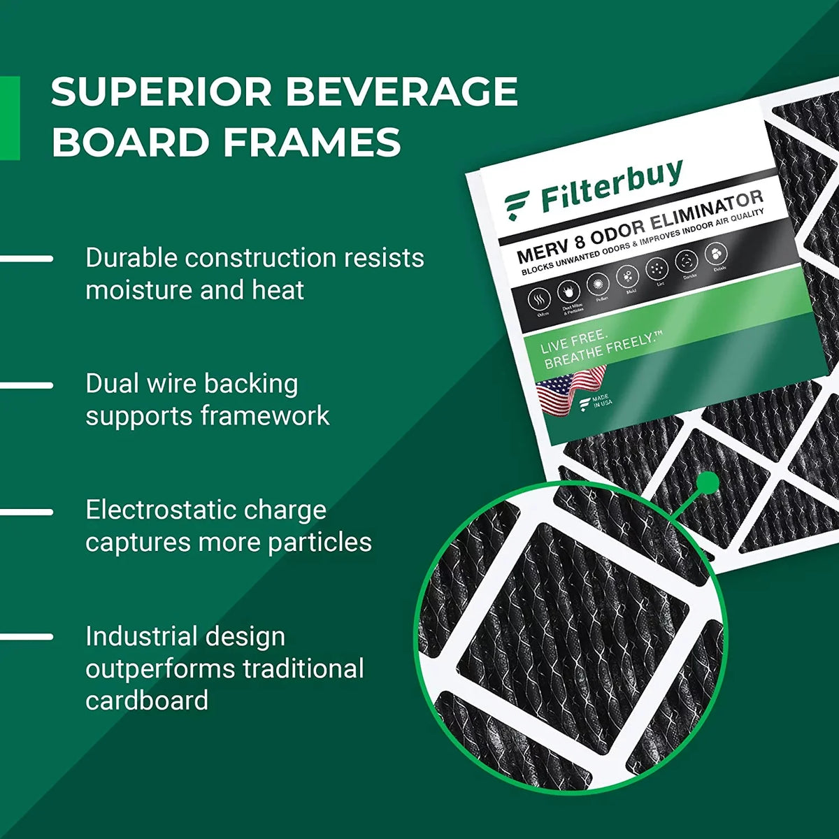Activated Filters with 12x20x1 Carbon Eliminator 8 Pleated Odor Furnace (5-Pack) Filterbuy Air
