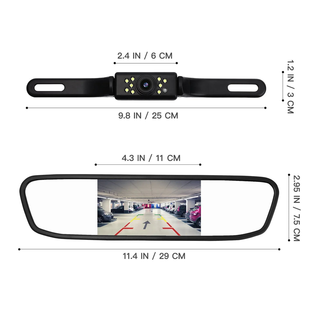 Camera System Car View Reverse Parking Cam Driving Night 4.3" Backup Camera Camera Mirror Rear Vision Vehicles Cheefull