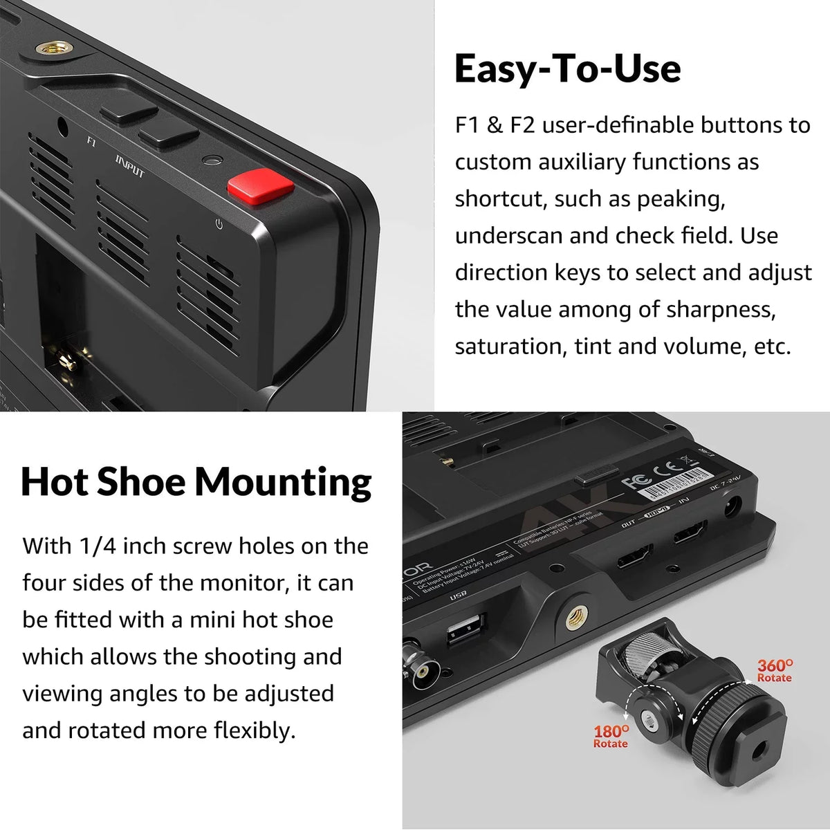 Brightness 4K with Sunlight 3D Camera Input for Functions 7 3G Taking 4K Inch Full On Support Monitor H7S Creatin Ultra Resolution Viewable 1800nit Output Photos