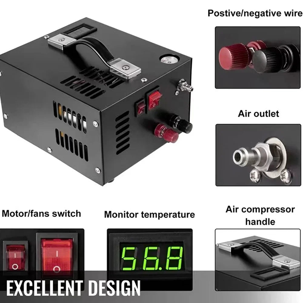 Electric Lixada Portable Compressor 4500PSI Automatic Barometer with Shutdown Pressure Intelligent Air High Pump Transformer