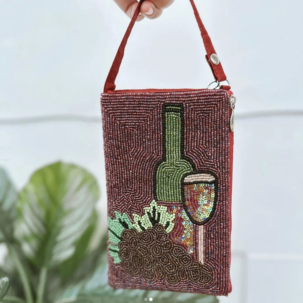 Wine Merlot Bag Club Lovers Beaded Red Phone Crossbody,