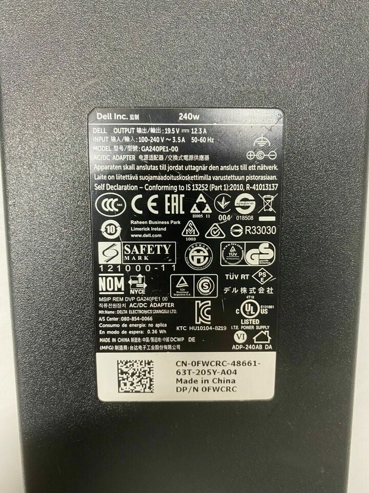 Dell Lot 12.3a R3 19.5v 17 of laptop 10 R5 charger 240W R4 Adapter