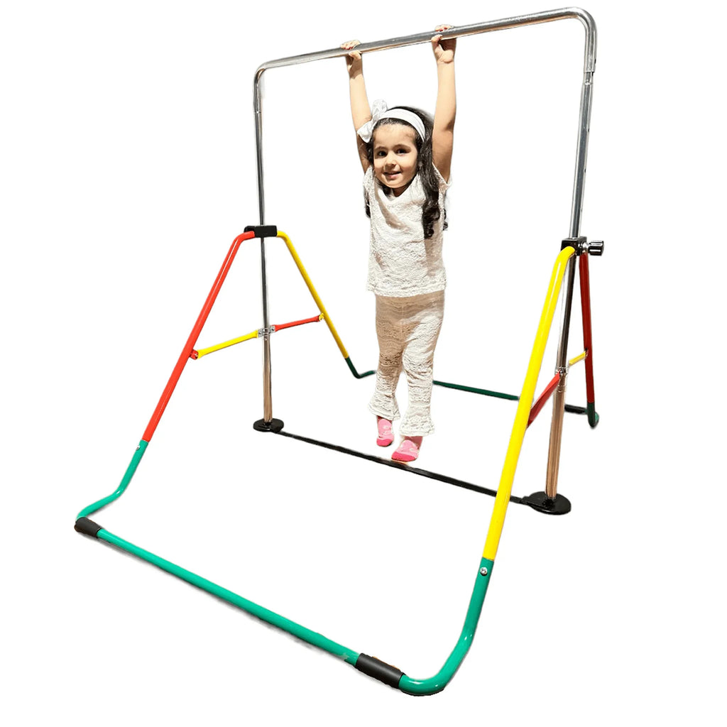 Bar Folding Bar, Adjustable Balançoire & Gymnastics - Training Home Kids Monkey Expandable (Red/Yellow)
