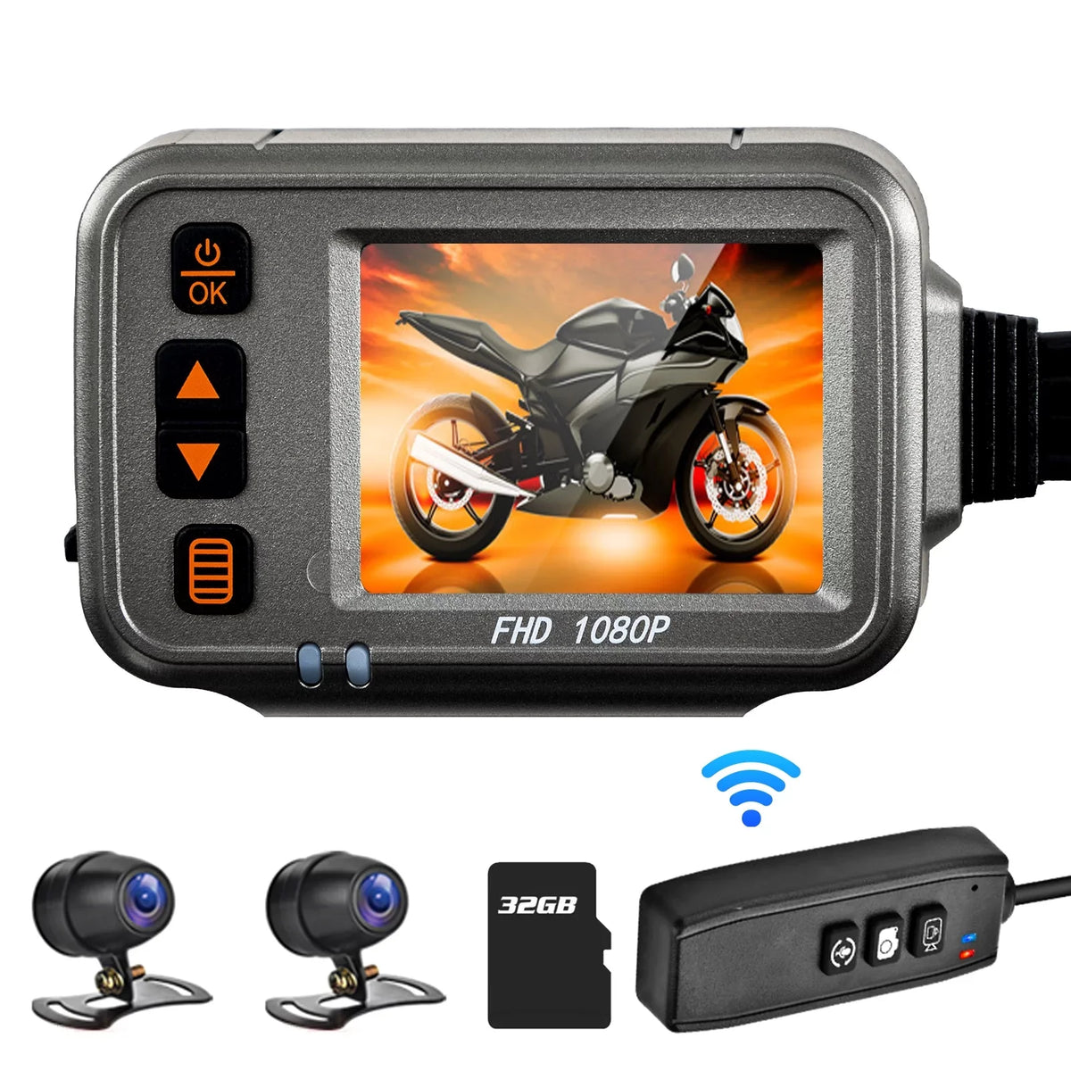 Docooler 1080p Body ,120° Moistureproof After Wide Flameout storage Monitoring, Motorbike Cam,WiFi Vision Timed Angle,Parking Camera Recording Dash 32G Dual Motorcycle card Night Full With