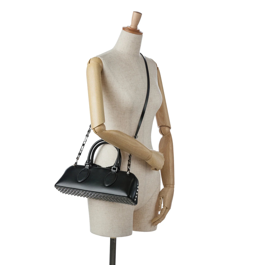 West Authenticated Calf (Good) Unisex East Black Valentino Rockstud Leather Satchel Pre-Owned