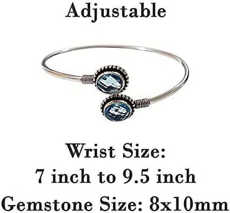 Topaz Bracelet Bracelet, Fashion for Adjustable Cuff Blue Jewelry, Plated Modern November Handmade Silver Women, Party Birthstone Ethnic Design Gemstone Designer