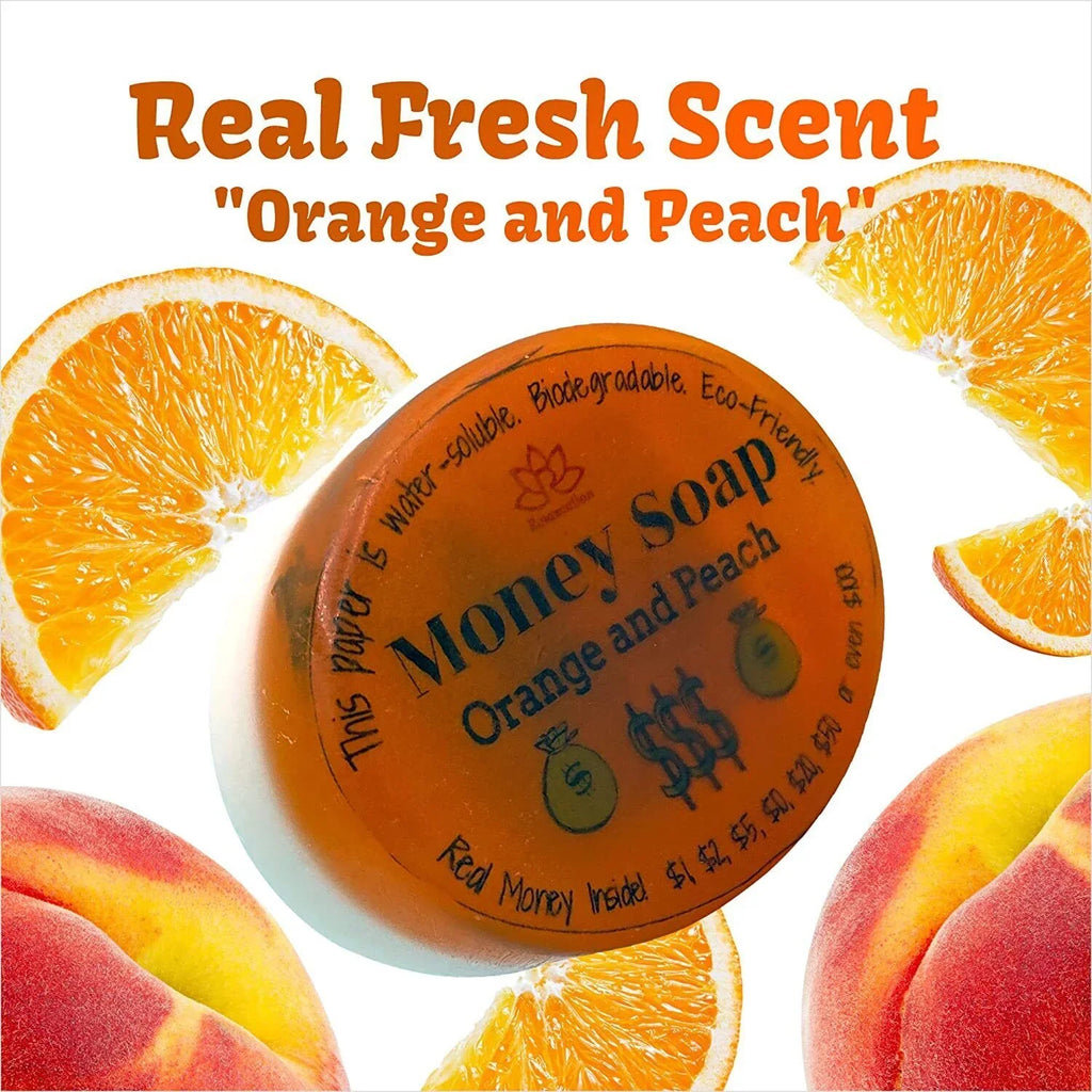 Money Peach Soap with and Inside Real Bar Orange Glycerin