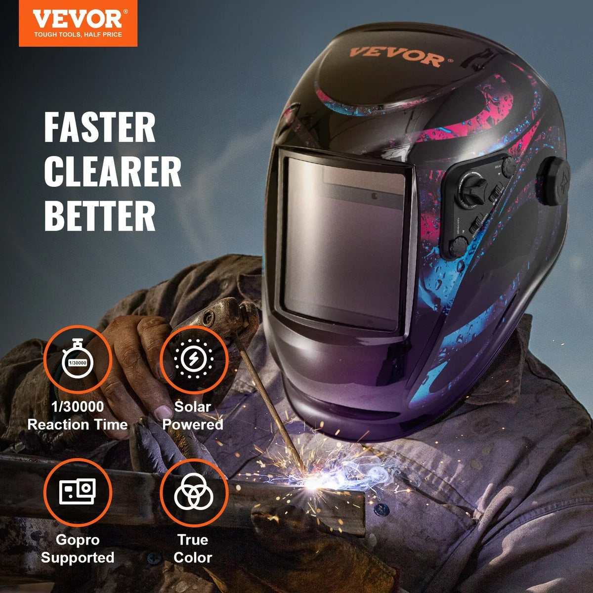 Darkening 5.888 Wide 13 Welding True for 4- Sensor in. Vevor Shade to Helmet Auto Solar Color Powered
