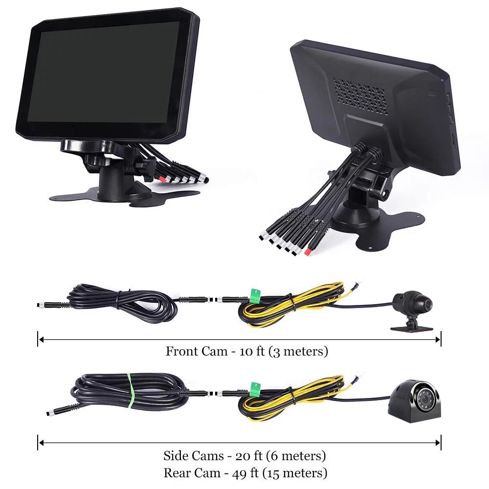 Van 2 Cam 7.0'' & Backup Screen Semi 4CH Display , Dash 1080P Sides Infrared Truck Power Vision Monitor Voltage Rear for , Trailer Tractor Lens, Split Cameras, Night & Front Camera
