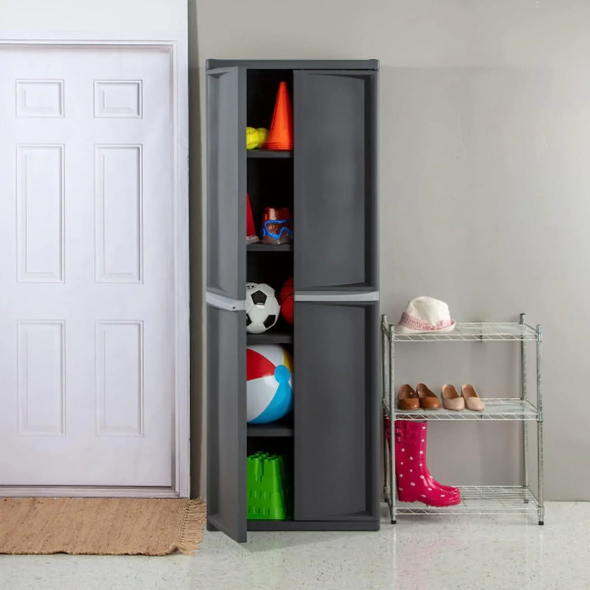 and Organize Heavy Storage Unit, Shelf Duty the Garage, to 1-Pack Basement, Plastic Bins Mudroom, Easy Attic, Gray, 4 Cabinet, Assemble in