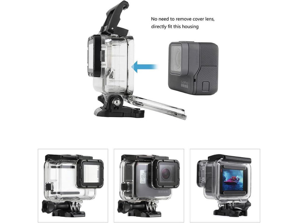 Release Thumb for Quick 6 Cap Underwater Hero Include Black Dive Dive GoPro 7 Moistureproof 3-Pack with Adapter, Lens Filters (2018) 45m Hero Buckle, - Screw, Housing 5 Case Backdoor, Tripod