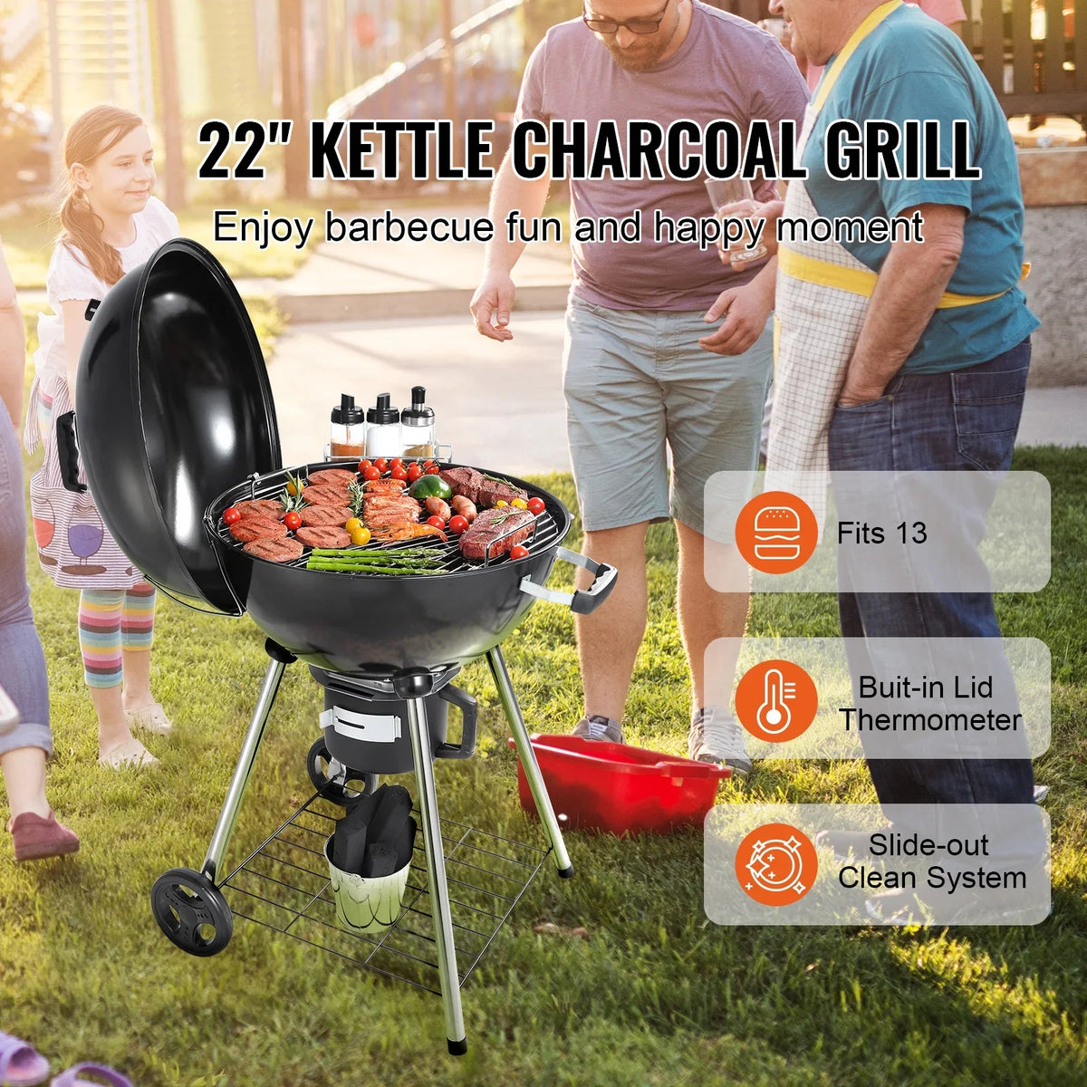 Grill inch Kettle Picnic Grill Propane Outdoor 22 Gas w/Shield, Barbecue Cooking, Kettle Grill Portable Patio Grills Charcoal Small & Steel Iron