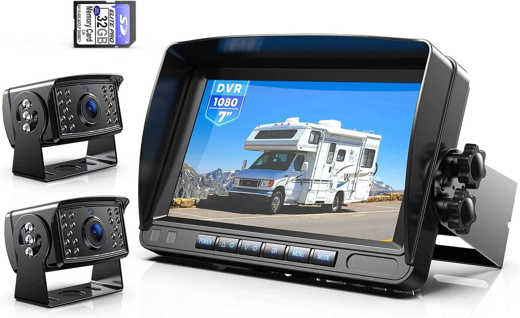 Button Camera View Night Systems, Camera Monitor, 1080P Rear Moistureproof IP69 Split for Clear Reverse Touch Kit Backup 7'' Vision /Trailer/Semi-Truck/Camper-BY702A Wired