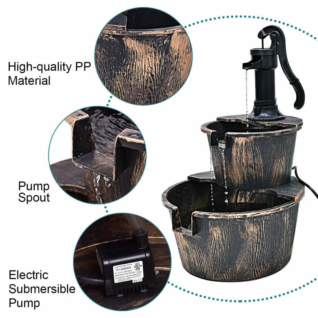 Fountain Pump Garden Barrel with | 2-Tier Outdoor Moisture Fountain Moisturefall Barrel