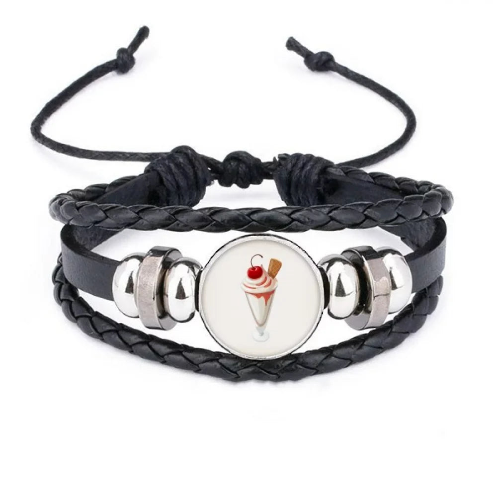 Sweet Cup Rope Leather Wristband Braided Cherry Ice Woven Bracelet Conical
