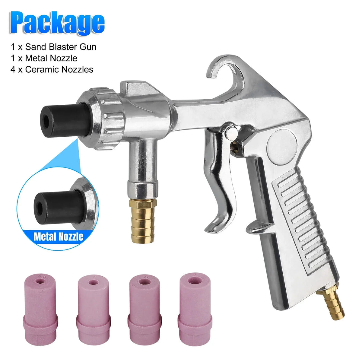 Sand Sandblaster with Gun Nozzle 4 Sandblasting Kit Abrasive Blaster Air Ceramic