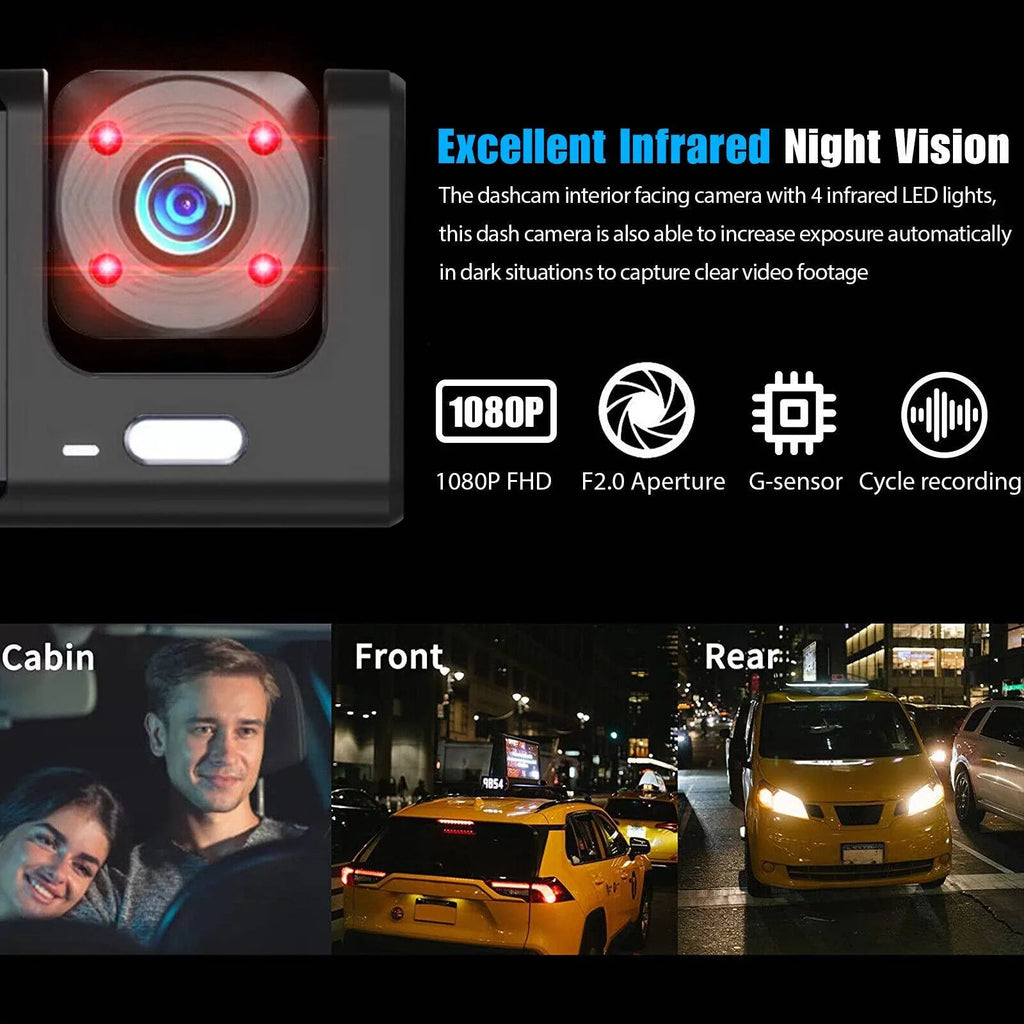 Dual Lens Video Recorder Cam Camera Dash G-sensor Front/Rear/Inside 1080P Car