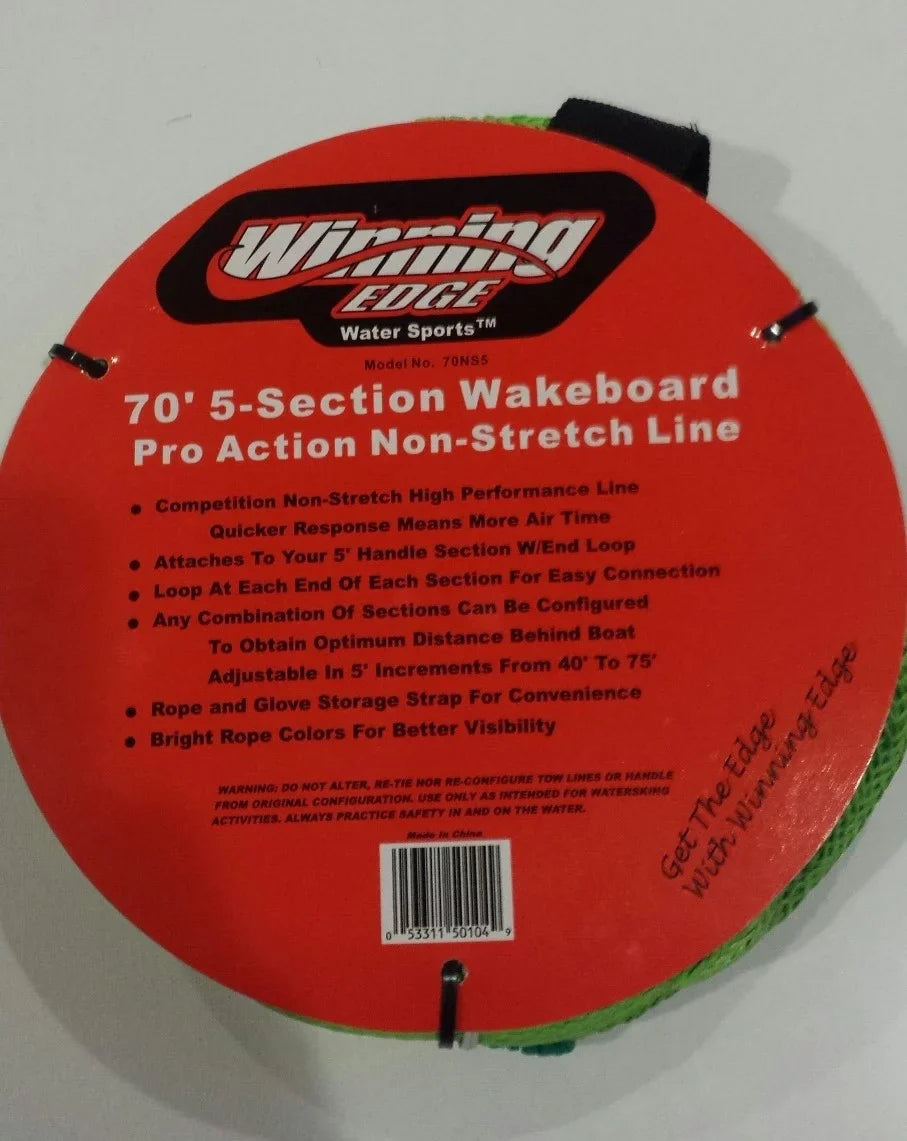 5-Section Wakeboard Winning Green Edge Action 70' Non-Stretch Line, Pro