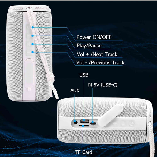 '- 360° Punchy X808 for Speaker Bass, Bluetooth Surround BT5.3, Portable C5 IPX5 UrbanX Pairing, Moistureproof True Max with Speaker, Sound Speakers Wireless White