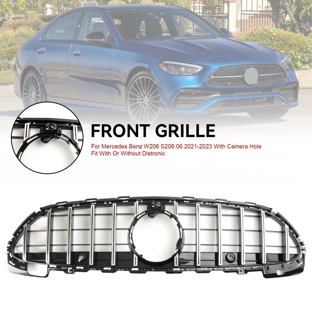 fit W/Camera Mercedes 2022-2023 for Grill Grille Bumper Benz W206 Front Style