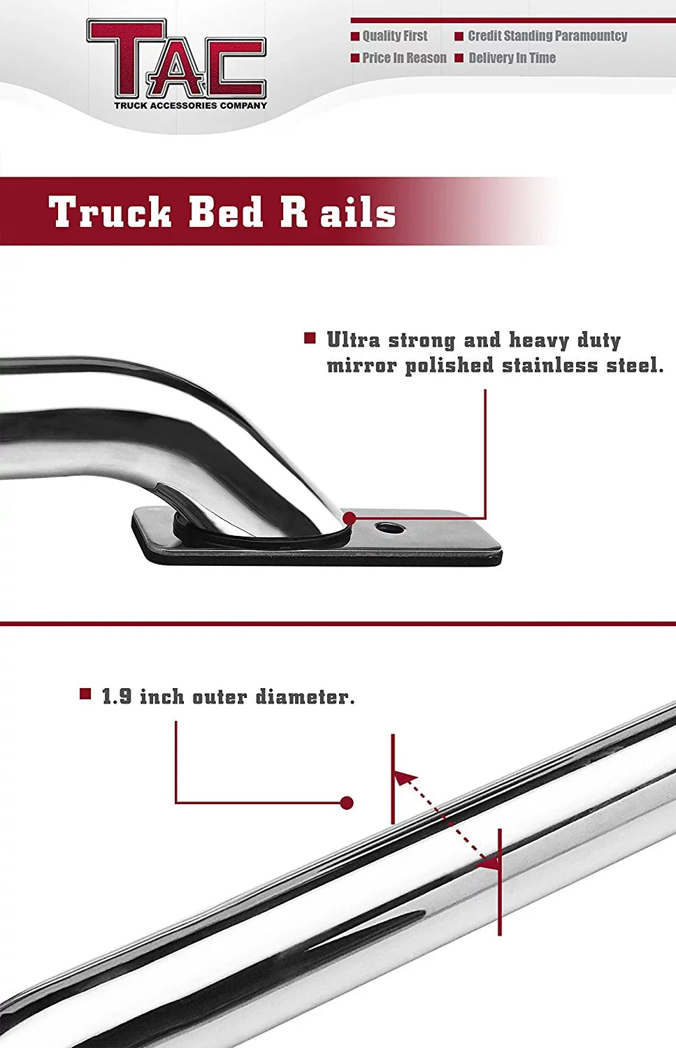 Side Sierra 304 Rails 1500 Steel Accessories 2014-2024 CarbonPro 2pcs Truck Denali Fit Stainless Bed Standard Silverado/ Bed(Excl. Chevy Editions) 6.5ft Rails