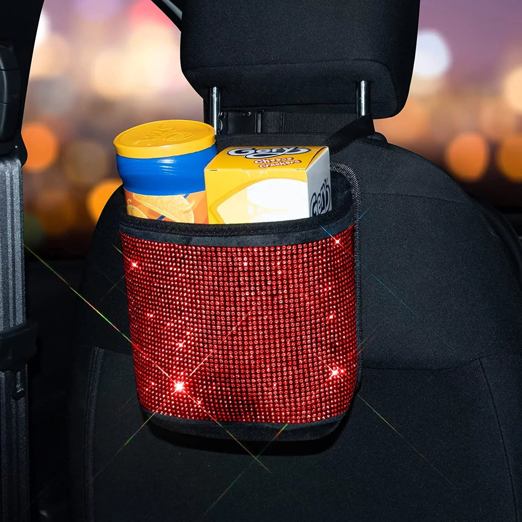 Bling Seat Backseat - Accessories Pocket Can,Rhinestones Car Handbag Car Auto Plush,Red StorageTrash Holder Organizer,Car Net Seat Between eing Bag,3-Pack Seat,Back Storage