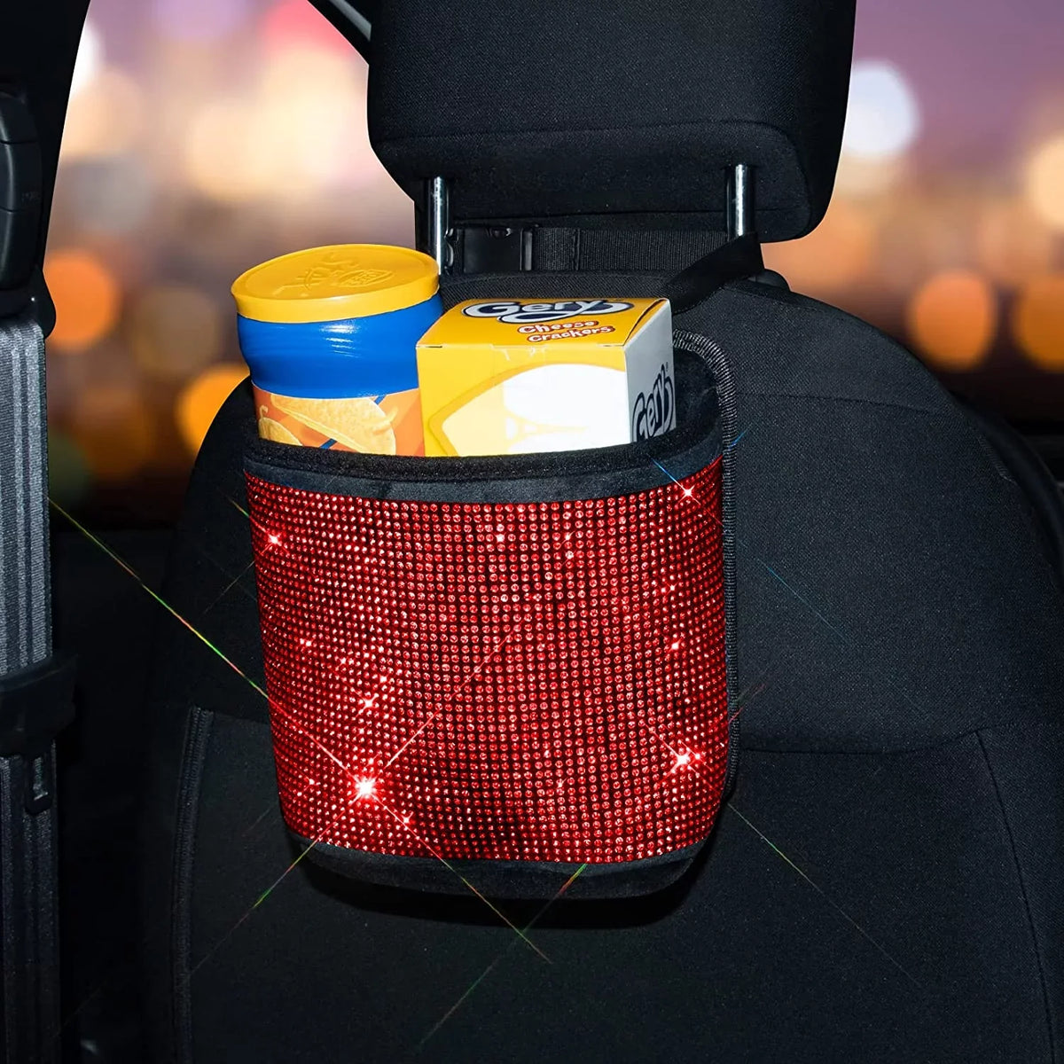Bling Seat Backseat - Accessories Pocket Can,Rhinestones Car Handbag Car Auto Plush,Red StorageTrash Holder Organizer,Car Net Seat Between eing Bag,3-Pack Seat,Back Storage