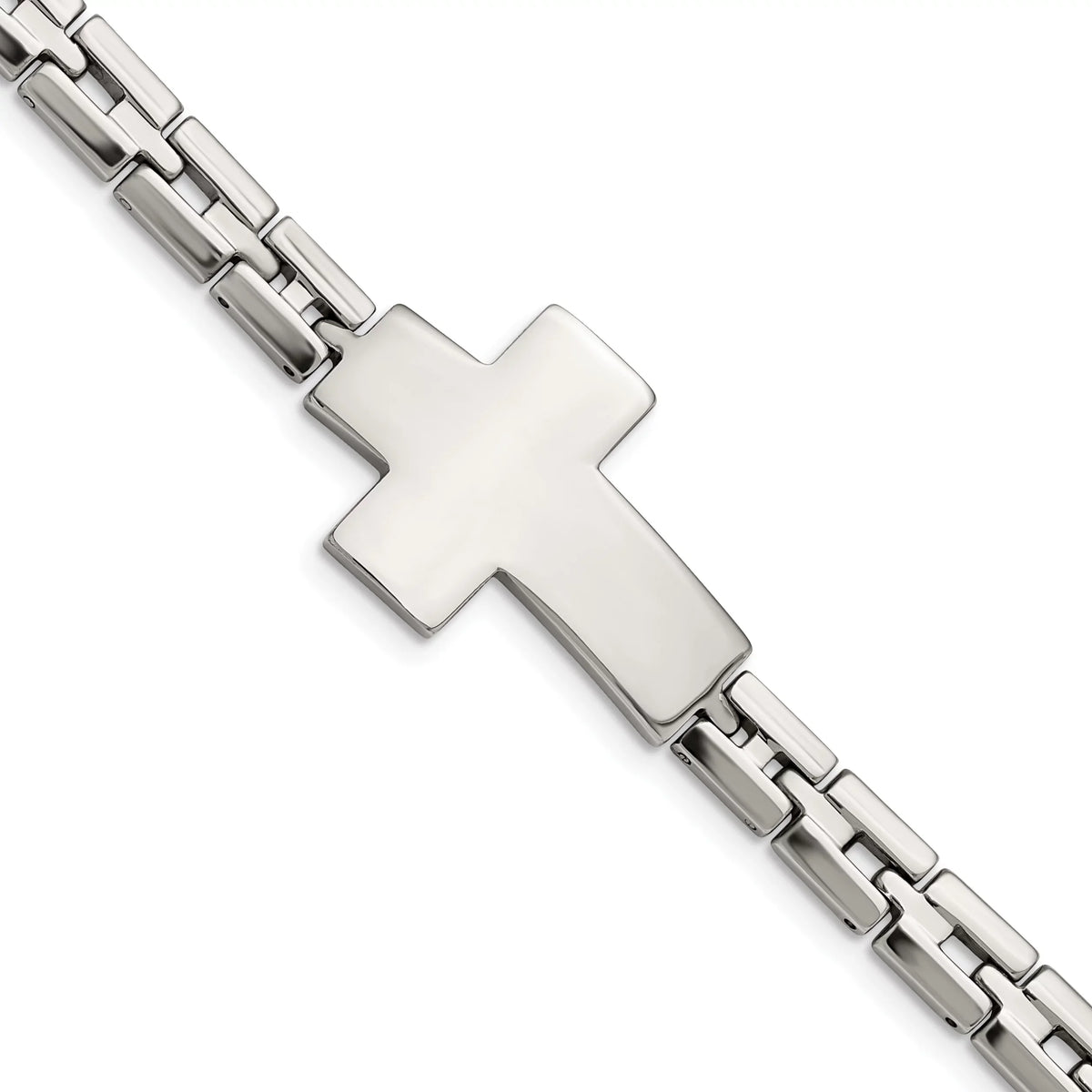 Link Inch Steel Stainless Primal Polished Bracelet Steel Cross 8