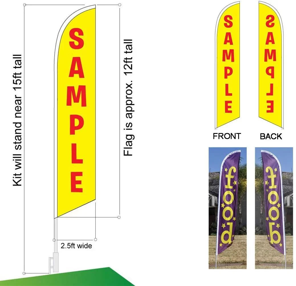 Flag Sign and Feather with Ground Banner Fitness Kit Advertising Flag Pole Stake Swooper Yoga Gym